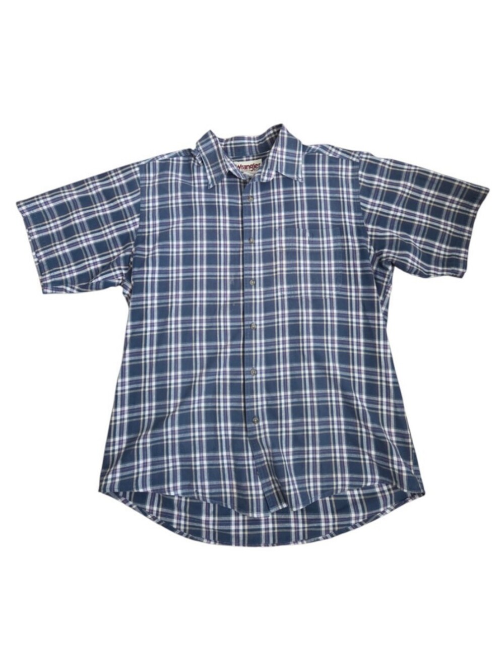 Wrangler Plaid Shirt Mens Size XL Rugged Wear Wrinkle Resist Short Sleeve Cotton